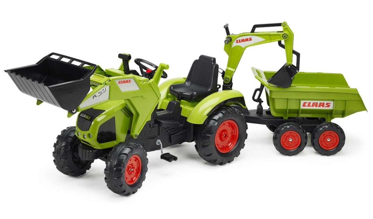 Les produits Agrialpro Jouet a pedales Tractopelle Claas FL120 excavatrice remorque basculante