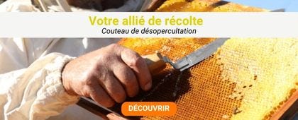 Apiculteur avec couteau de désoperculation et cadre de ruche